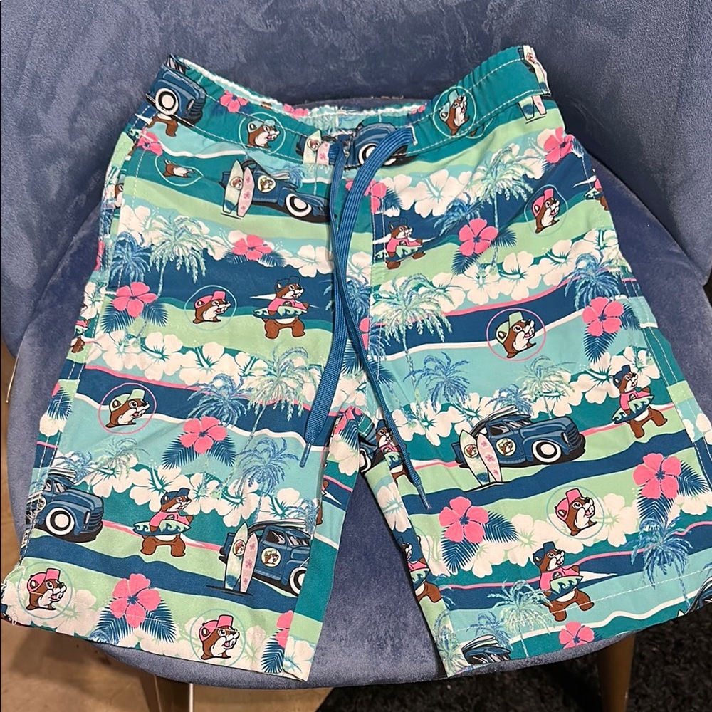Kids Swim Trunks with Fun Print - Blue and Green
